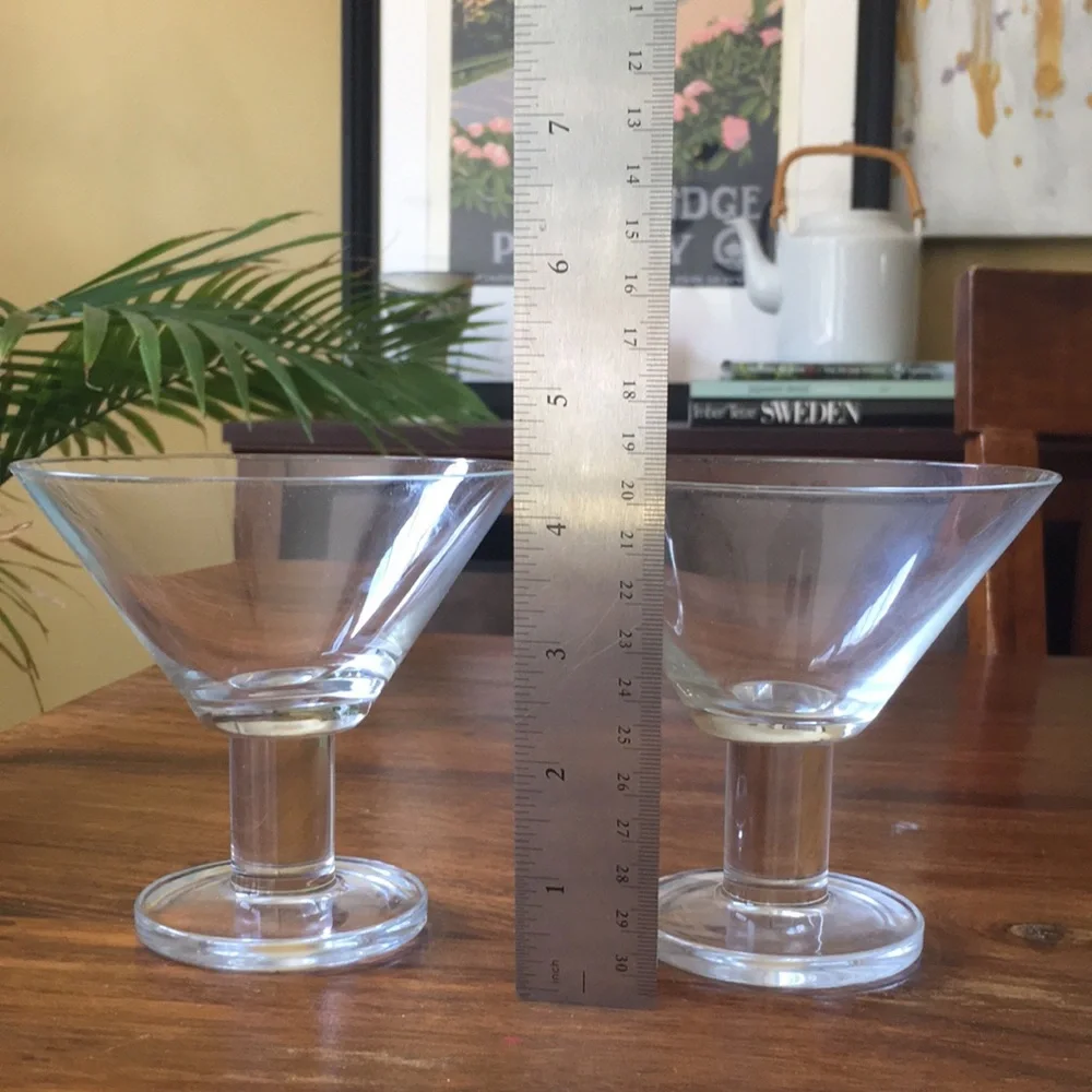 2 Crate & Barrel VIVA CLEAR Thick Stem Blown Martini Glasses (Set of 2)
